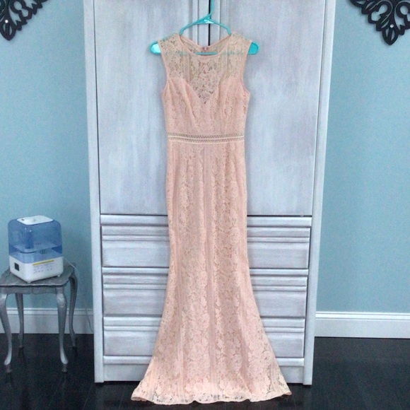 MANIJU Dresses & Skirts - Chic Lace Maxi Dress - Soft Pink